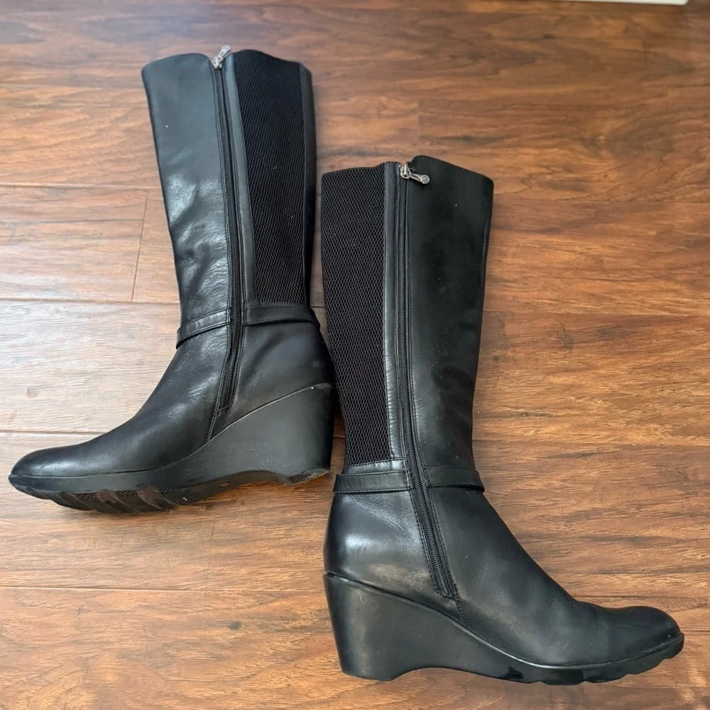 Blondo Laina Black Leather Wedge Knee-High Waterproof Boots-Size8